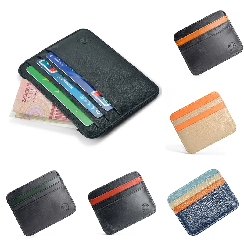 

Pu Credit Card Organizer Card Holder Wallet Card Case Purse Thin Simplicity Retro First Layer Cowhide Leather Short Men Wallet