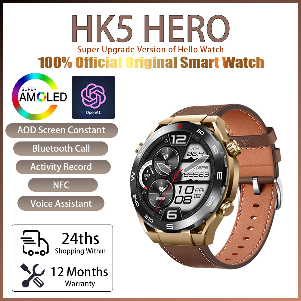 

Смарт-часы HK5 HERO, мужские часы, экран AMOLED, HD, компас, стандартный Bluetooth, вызов с чатом, GPS-трекер GPT, 1,43 дюйма, мультиспорт