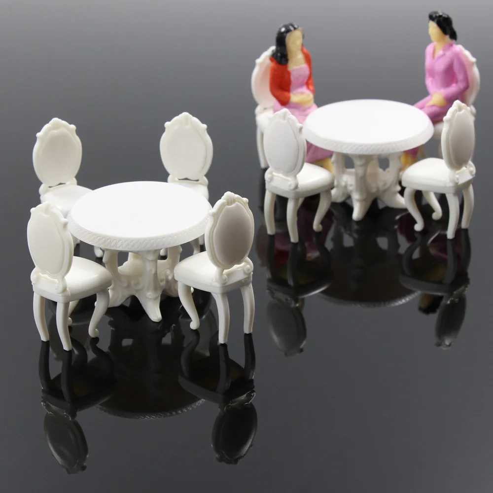 

Evemodel, 2 комплекта, G шкала 1:25, наборы кухонных моделей белого цвета, круглый обеденный стол, стул ZY04025