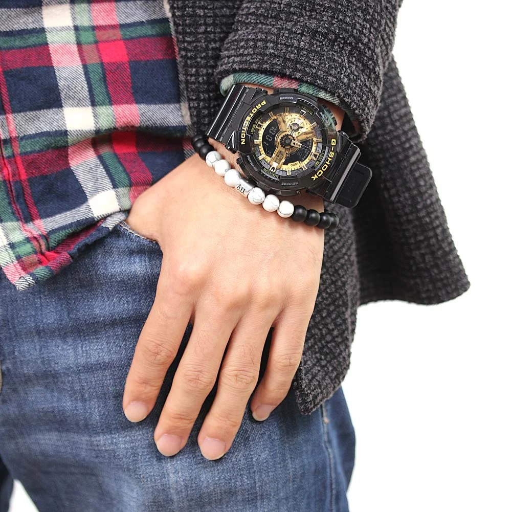 12 Zodiac Signs Frosted Bracelet 8mm Handmade Vintage White Turquoise Elastic Charm Bracelet Jewelry Birthday Mother's Day Gift