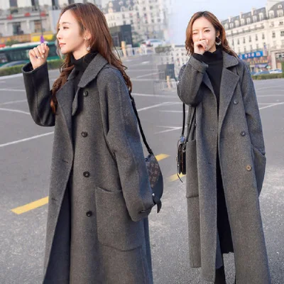 

Женское шерстяное пальто, длинное однобортное облегающее однотонное теплое элегантное пальто в Корейском стиле, Осень-зима 2021
