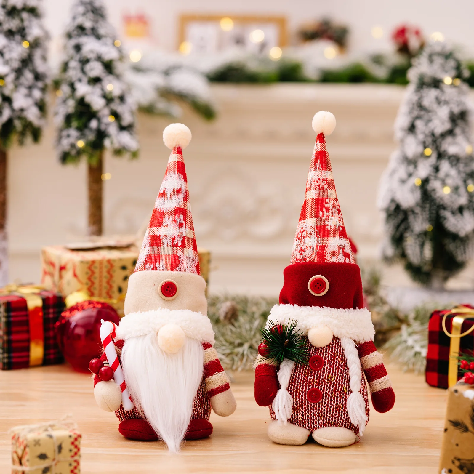 

New Christmas Decorations Red Plaid Snowflake Hat Dwarf Old Man Doll Rudolph Faceless Doll Ornaments Christmas Gifts for Kids
