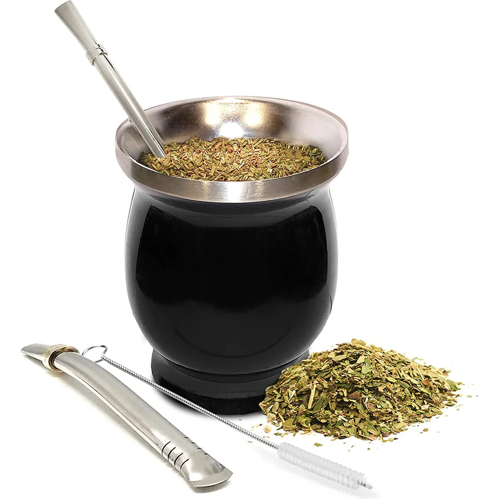 

230ML Yerba Mate Set Includes Double Walled 8ozStainless Steel Mate Tea Cup One Bombilla Mate a Cleaning Brush With A Spoon