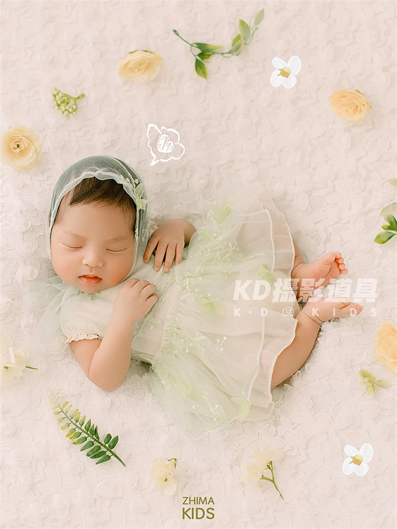 Newborn Photography Props for Baby Girl Lace Blanket Outfit Bunny Headband Floral Theme Set Fotografia Studio Shoot Photo Props enlarge