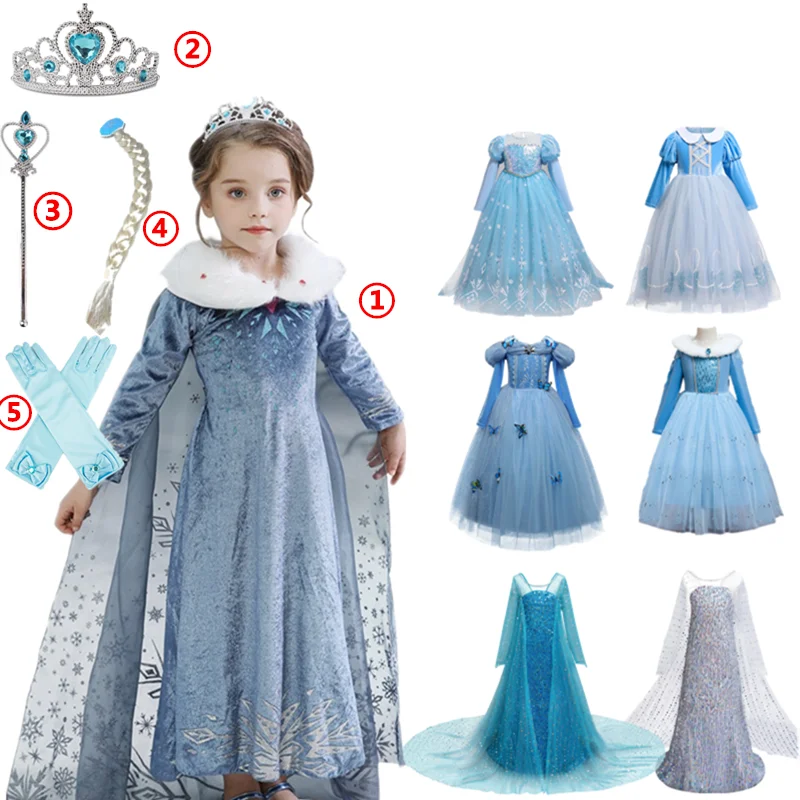 

Baby Girl Cosplay Princess Clothes Winter Warm Long Sleeve Christmas Costumes Sequin Snowflake Pageant Long Robe Fancy Vestidos