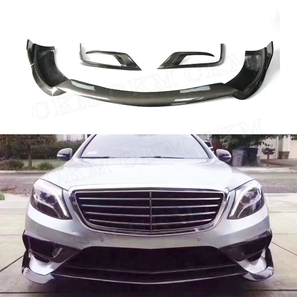 

Carbon Fiber Car Front Lip Spoiler FogLamp Eyelid Trims For Mercedes Benz S Class W222 S63 S65 2014-2017 Head Bumper Decoration