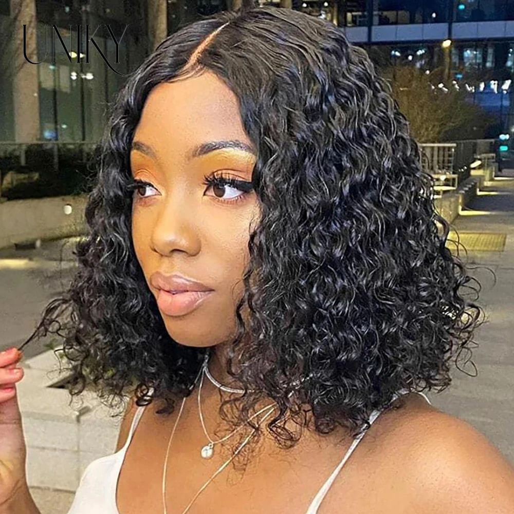 Парик из человеческих волос с глубокой волной короткий короткой кружевной