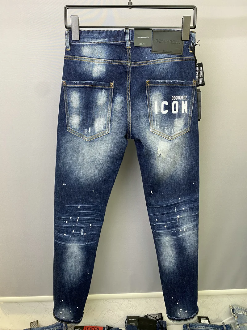 NEW Men‘'s Dsquared2 Buttons Jeans Ripped For Male Skinny  Pants Men's Denim Trousers Top Quality Slim Jeans 9826