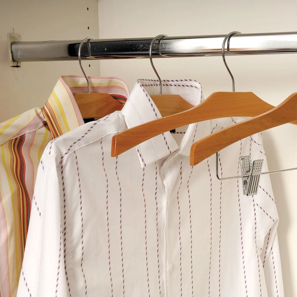 

17-Inch Flat Wooden Hangers with Chrome Swivel Hook Notches 25 Pack