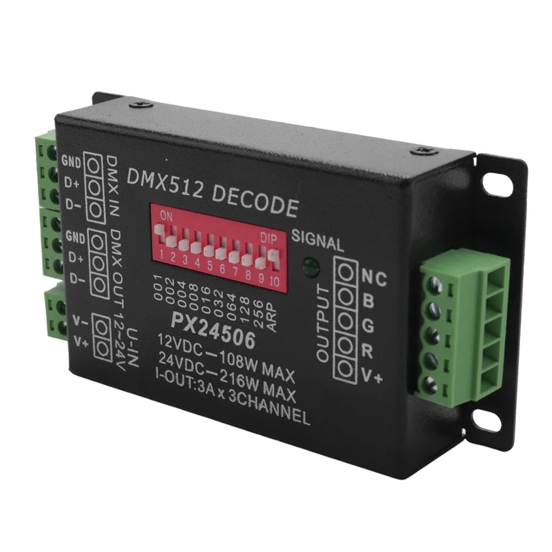 RISE-DC12V 24V PX24506 DMX 512 декодер драйвер усилителя контроллер для светодиодной ленты RGB