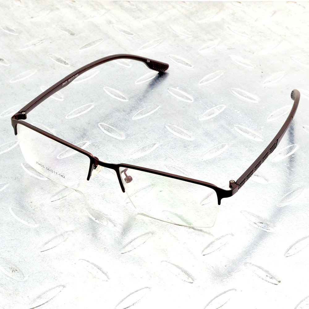 

Мужские Полуободковые оптические очки, коричневые прямоугольные очки в простом деловом стиле из титанового сплава, оправа для очков