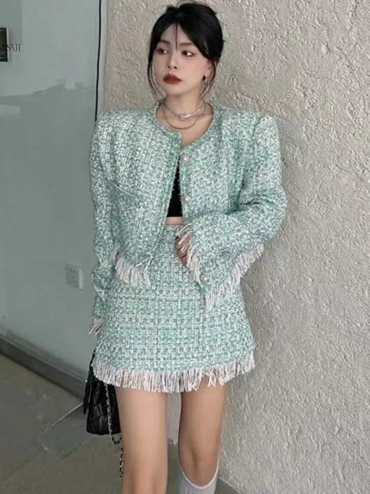 

2022 autumn winer Two Piece Sets womens outifits jacket coat Crop Top Skirt Suits conjuntos elegante ensemble femme 2 pieces