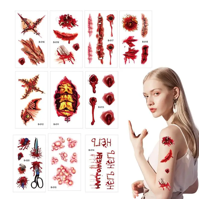 

Halloween Face Scar Halloween Zombie Scars Wound Scar Sticker Temporary 10 Sheets Waterproof Fake Scars With Fake Blood