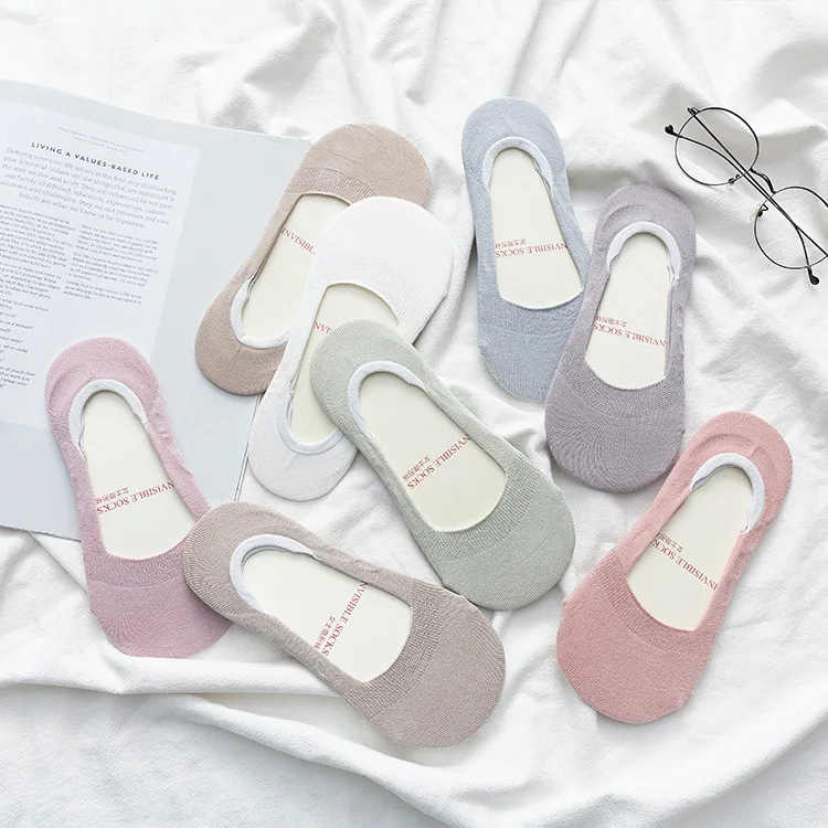 

Boat Socks Women'S Summer Thin Solid Socks Shallow Mesh Silicone Anti-Skid Cotton Invisible Socks