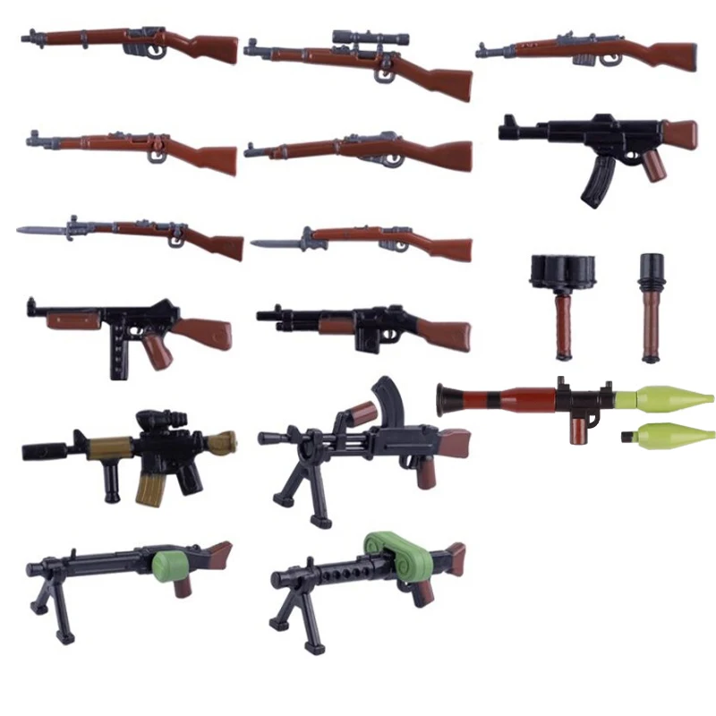 

MOC WW2 немецкие фигурки солдата, оружие, строительные блоки США, Советская армия, пистолеты, часть, военные строительные блоки, игрушка для детей