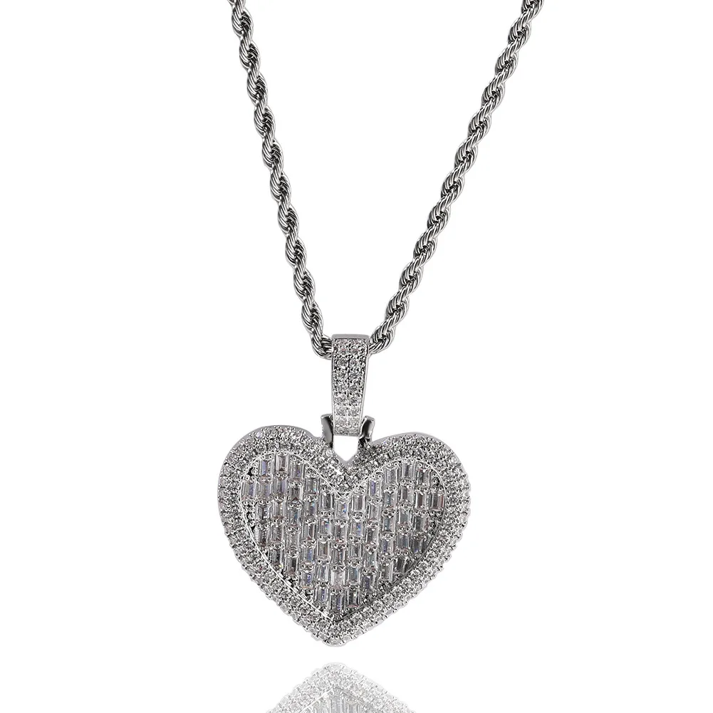 Фото Специальная форма сердца, полный циркон, Iced Out Bling, ожерелье с подвеской, Mirco Pave, зубец, модные ювелирные изделия в стиле хип-хоп BP227 №1