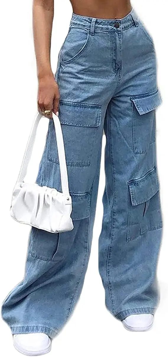 Y2K Baggy Jeans Women Graphic Print Wide Leg Straight Pants Vintage Denim Cargo High Waist Trousers E-Girl Streetwear