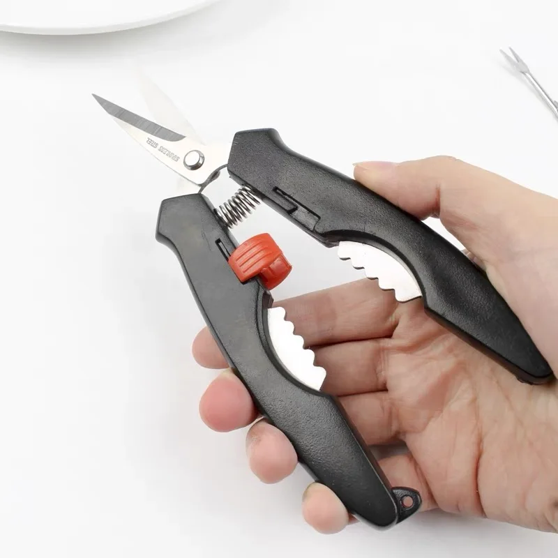

2 In 1 Stainless Steel Seafood Crab Shelling Tool Multi-purpose ABS Handle Power Effort Saving Kitchen Scissors With Nutcracker