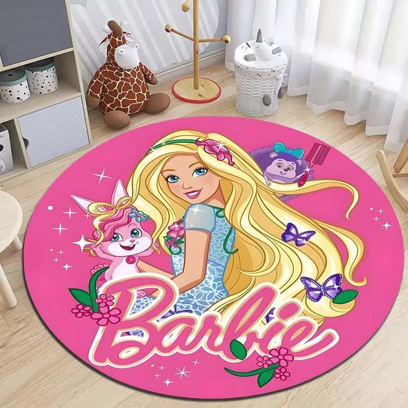 Розовый декоративный ковер Барби с принтом круглый для гостиной дивана стола