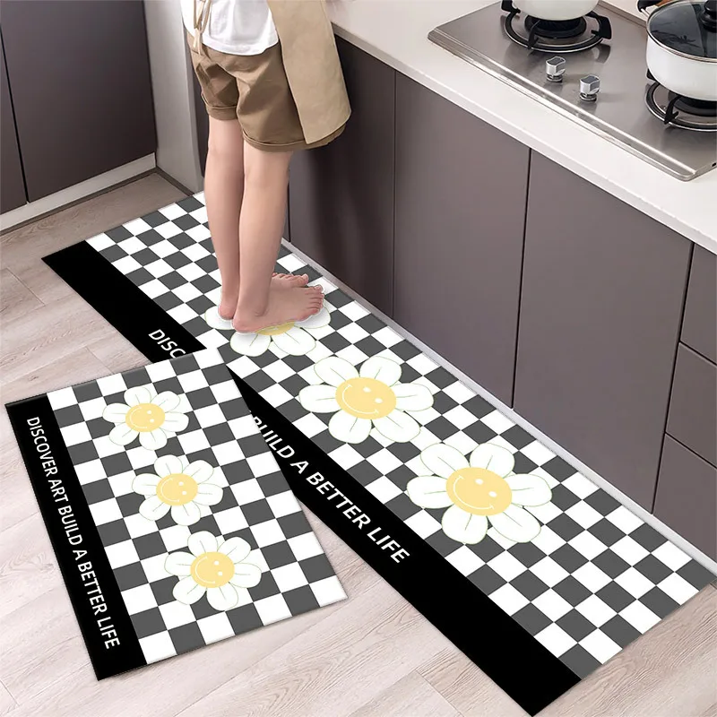 

Цветочный шахматный узор, кухонный ковер из войлока, красивый прямоугольный Противоскользящий ковер для спальни, домашний коврик для входа
