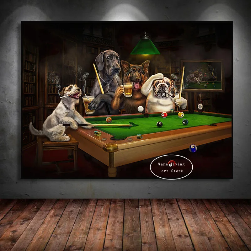 Забавный стиль бульдог собаки играют в бильярд карты для курения сигары