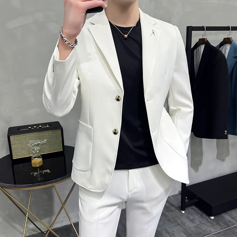

2023New high-end (suit + trousers) fashion boutique trendy handsome Korean version of the Slim British dress men two-piece suit
