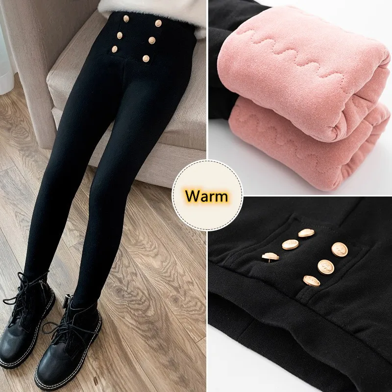 

Модные брюки для девочек на осень и зиму, новинка, эластичные двубортные облегающие брюки с высокой талией, детские штаны для 3-12 лет