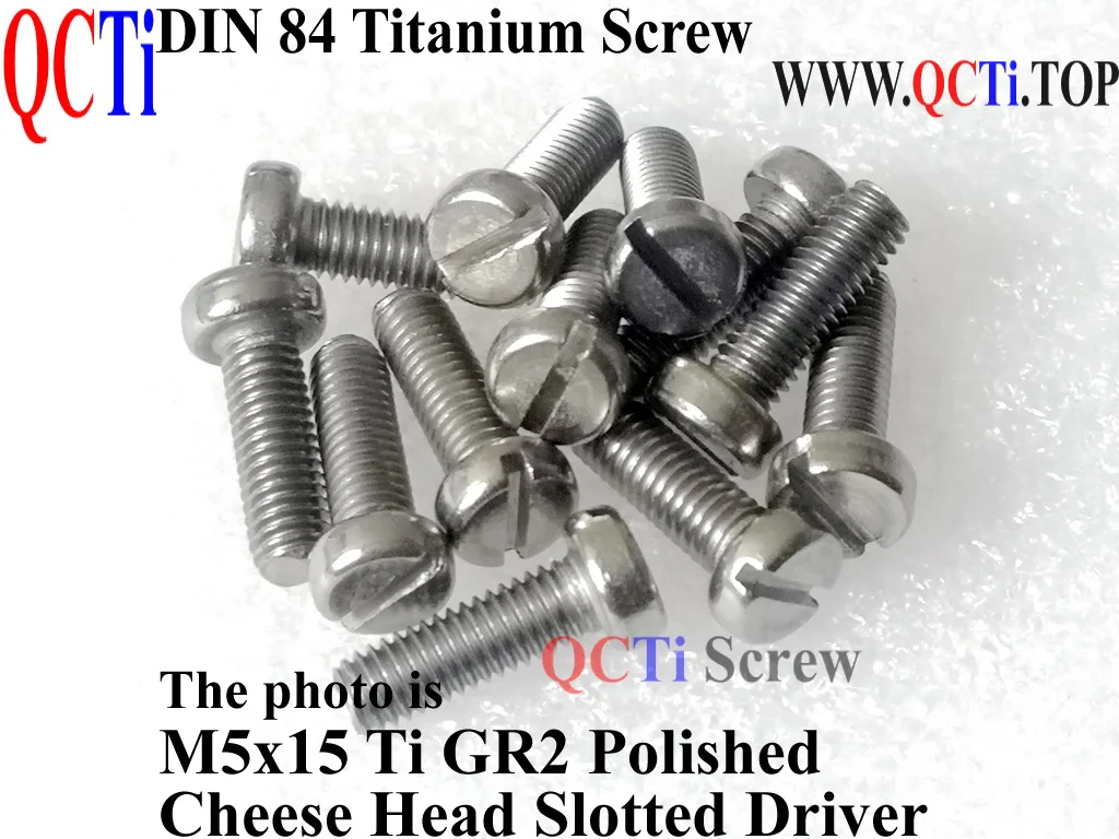 

DIN 84 M5 Titanium Screws M5x10 M5x12 M5x15 Cheese head Slotted Driver 10 pcs Ti GR2 QCTi Screw