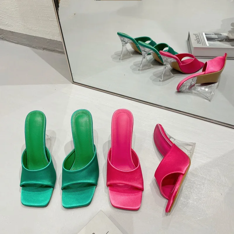 

Shoes Woman 2022 Female Slippers Low Luxury Slides Jelly Flip Flops Square Toe New Designer Summer Glitter Block Basic Rome Rubb