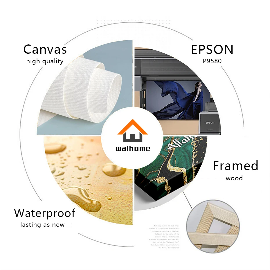 Мусульманская каллиграфия с рамкой Allahu Akbar бежевый Золотой Мрамор жидкость