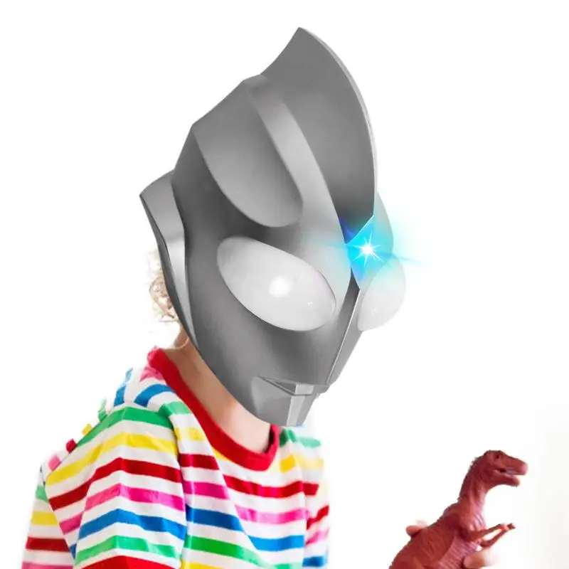 

Ultraman Headgear Anime Tigas Helmets Glowing Headgear Halloween Performance Cosplay Super Man Simulation Headgear Kid Gift