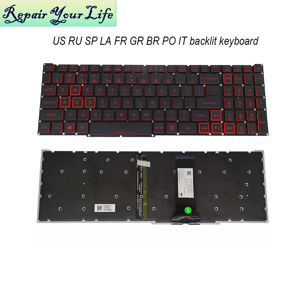 

PT-BR Brazil US RU backlit keyboard For Acer Nitro 5 AN515-54 AN515-43 AN517-52 AN517-51 AN517-54 AN715-51 Spain LA IT TR GR FR