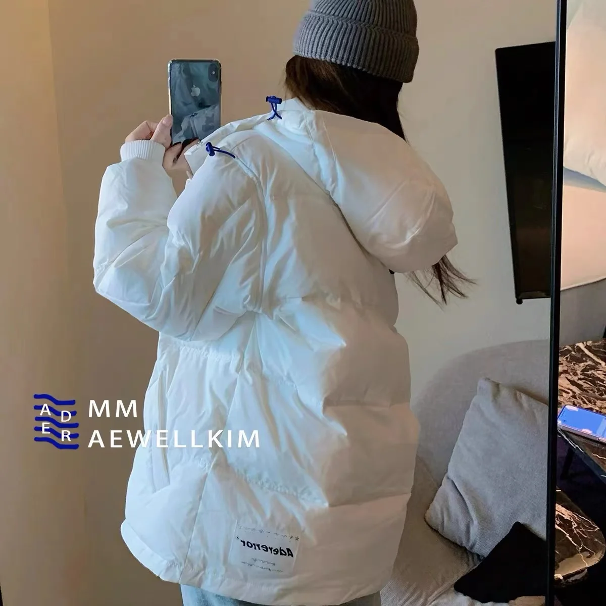 Ader error winter new style men's and women's high-quality hooded Korean white duck down down jacket