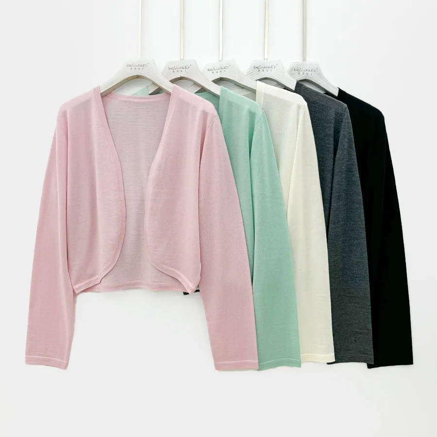 Весенний шерстяной Шелковый кардиган Модный женский вязаный свитер укороченный