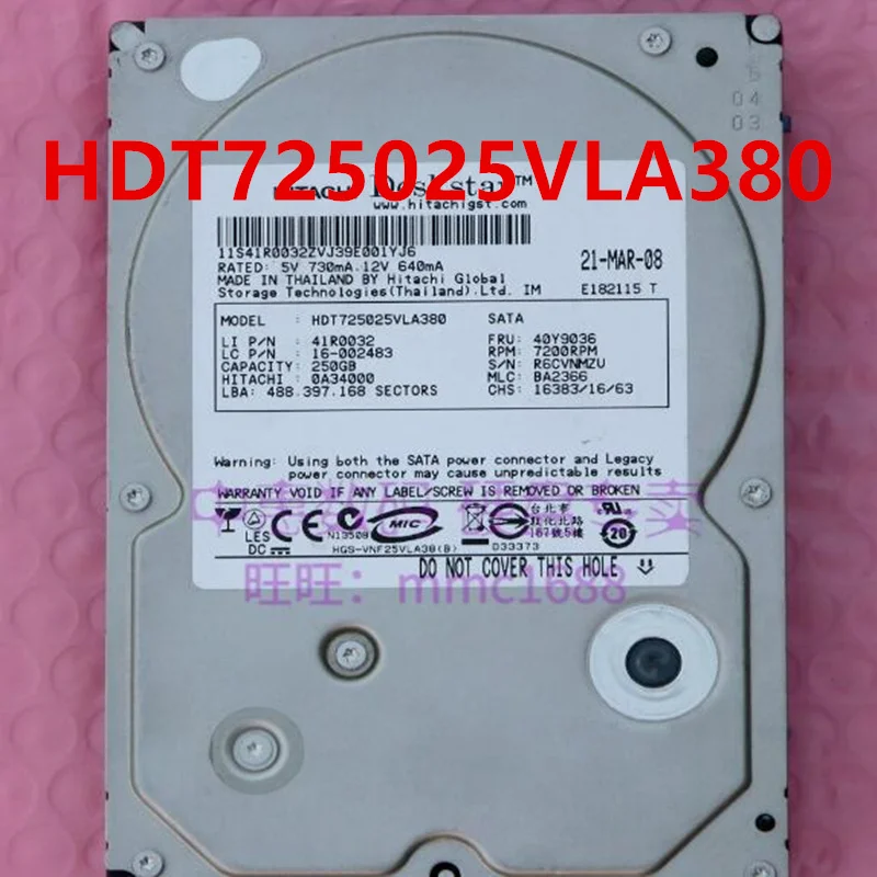 

Original 90% New Hard Disk For HITACHI 250GB SATA 3.5" 7200RPM 16MB Desktop HDD For HDT725025VLA380