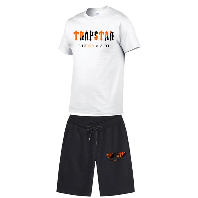 

2022 Casual Male Sports Set New TRAPSTAR Printed Short Sleeve Tracksuit Men's Brand 2 Pcs Cotton T-Shirt + Short Pants Set