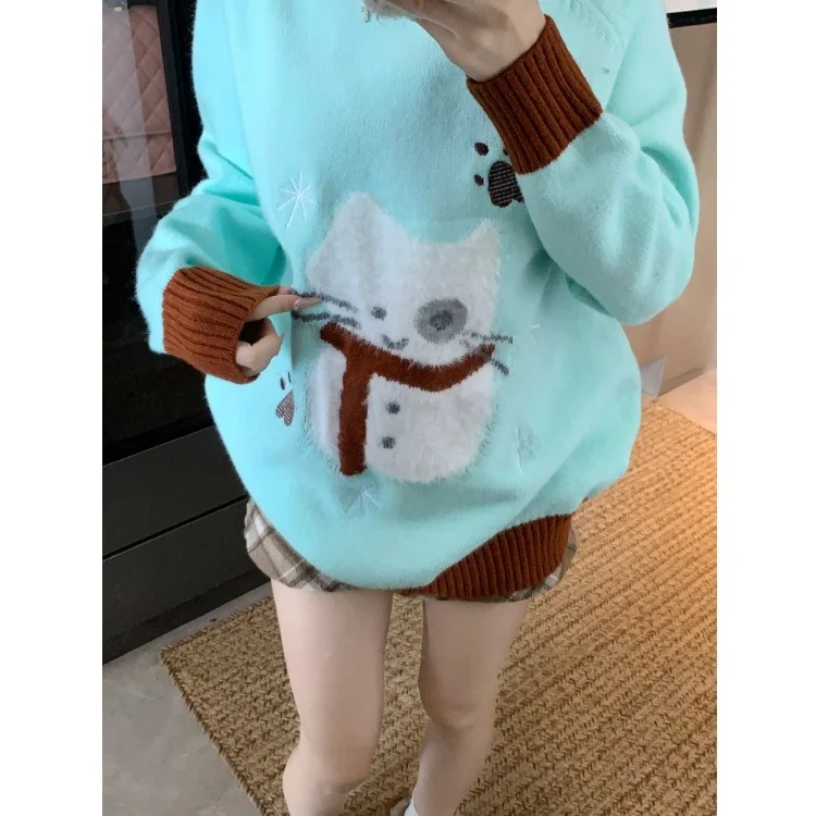 Crescent Ci Самодельный в наличии! Милый сладкий кот пуловер с героями мультфильмов