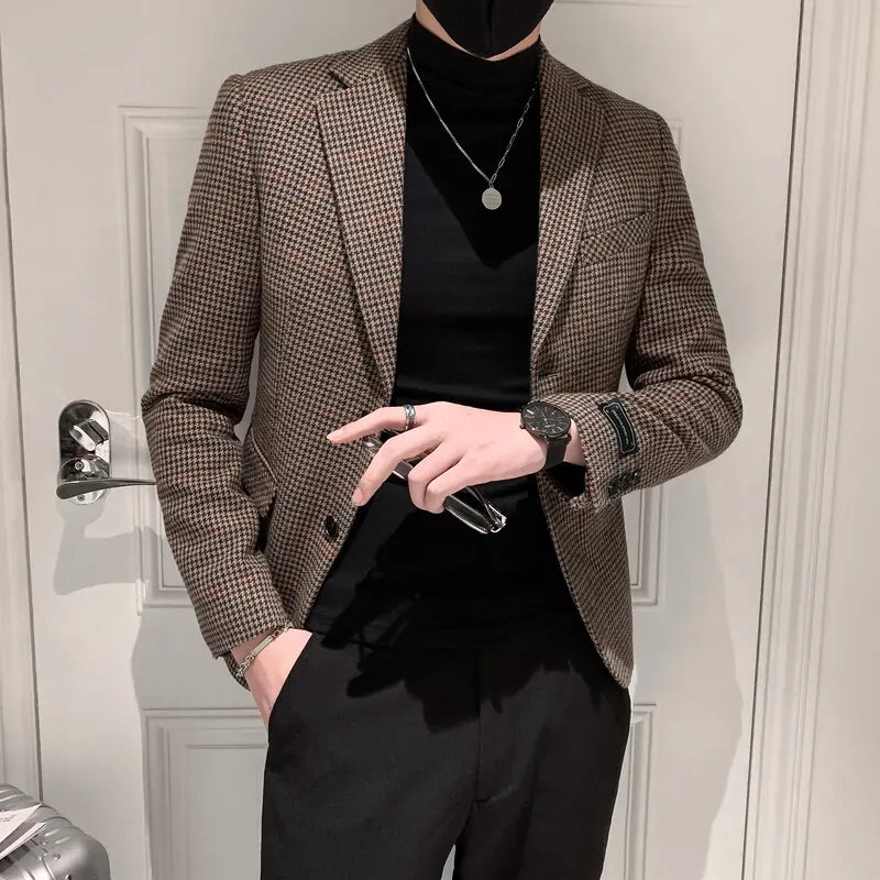 

Blazers Suit 2022 Jacket Blazers Casual Latest Men Business Korean Dress Men Fit Social Wedding Slim Design Houndstooth Fashion