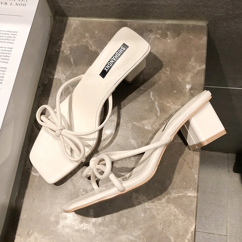 

High Heels Sandals Women Summer Shoes Women Fashion Thick with Open Toe Sandals Sexy Riband Slip-On Slides Casual Party Shoes