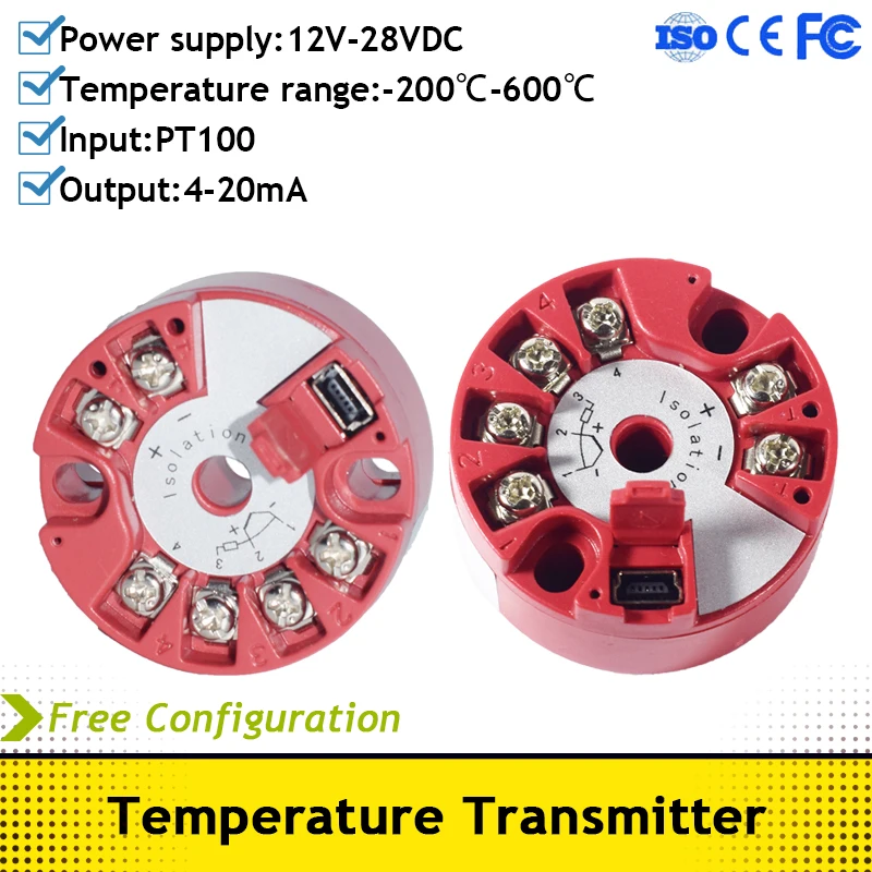 

Smart Temperature Transmitter PT100 Sensor Module 4-20mA Output Adjustable Range Anti-interference Analog Temperature Sensor