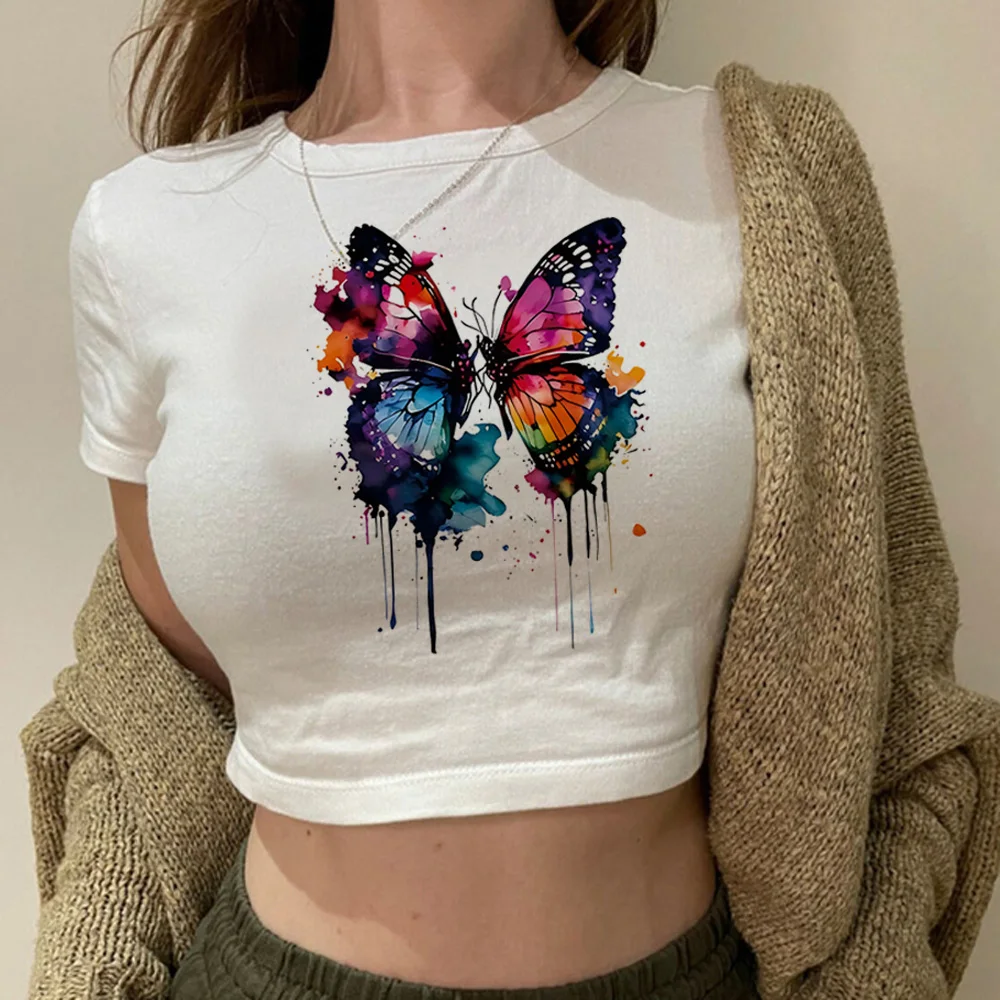 Укороченный женский топ с принтом бабочек в стиле 90-х