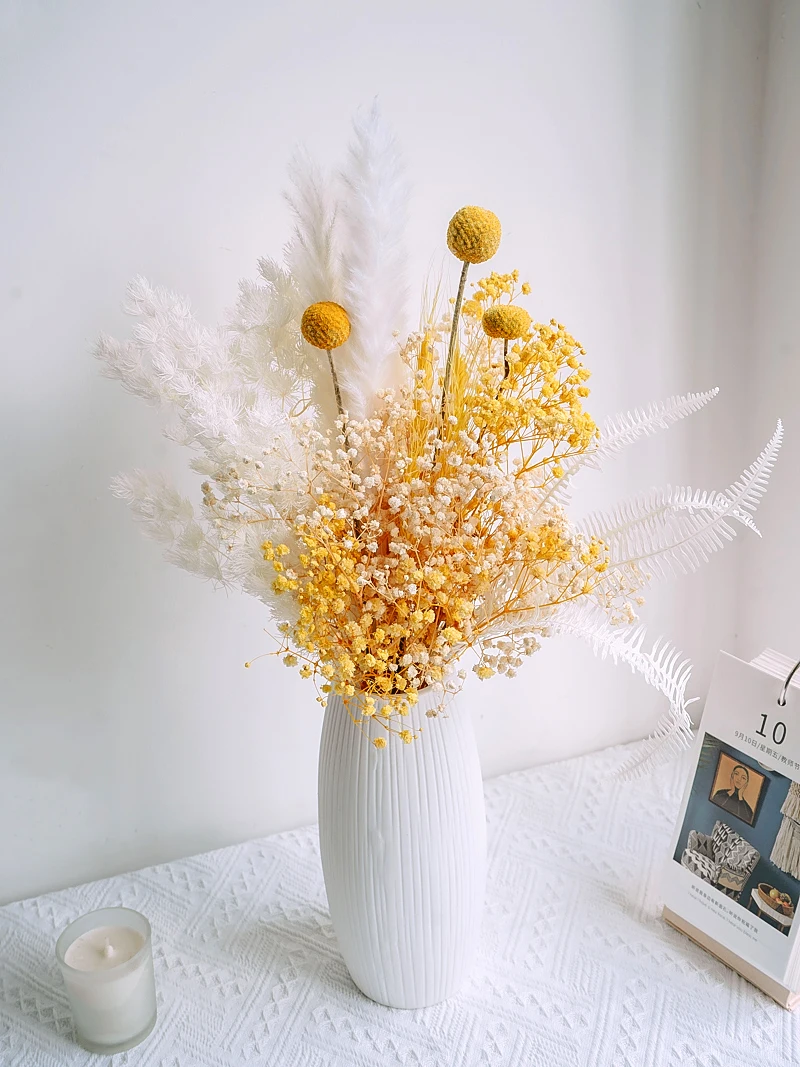 

Dried Flowers Natural Bleached Valentine's Grass Preserved Limonium White Easy-Preserved Foliage Decoration Preserved Flowers