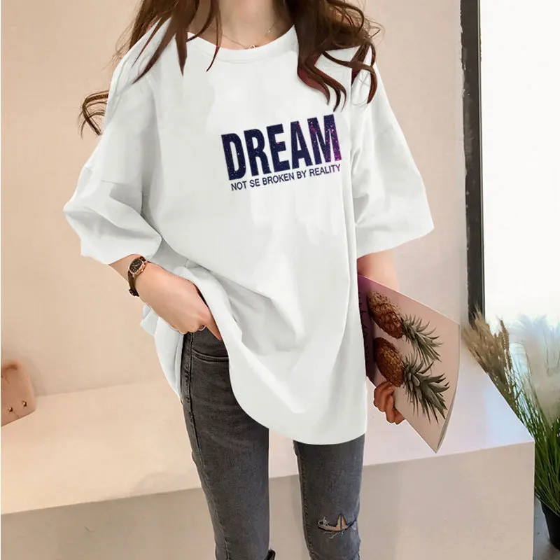 

women fashion blouses 2022 short sleeves top oversized T-shirt summer clothes for women Overalls for y2k clothes off white top