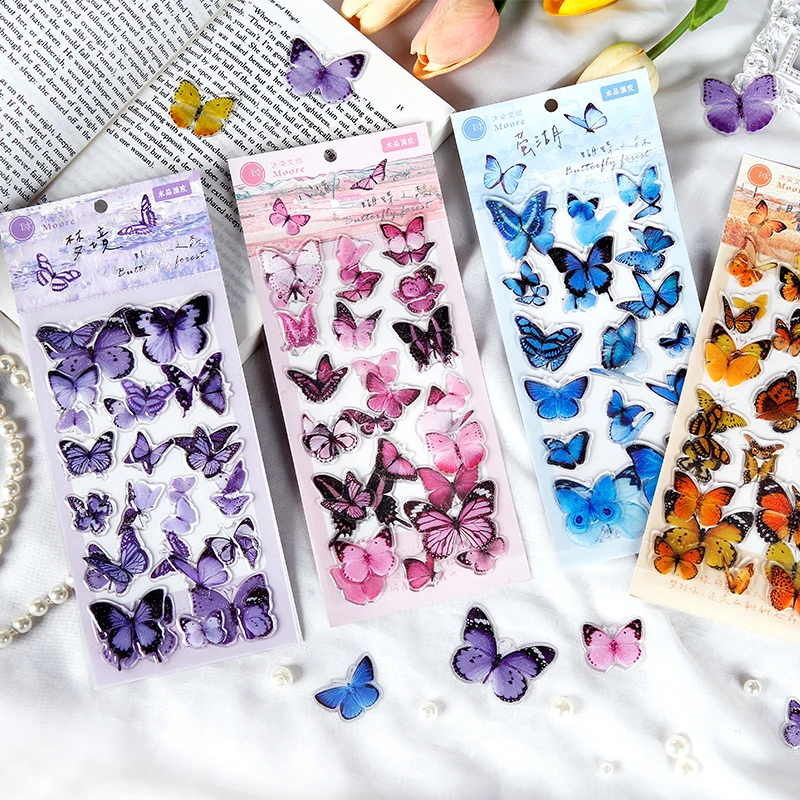 

2 Sheets Butterfly Forest Series Crystal Glue Stickers Aesthetic Laptop Phone Collage Sketchbook Scrapbooking Waterproof Labels