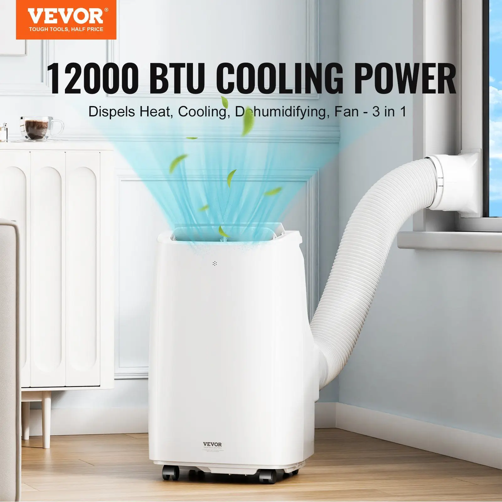 Фото Портативный кондиционер 12000 BTU, только охлаждение, мобильный, с пультом дистанционного управления, для помещений до 298 кв. футов №2