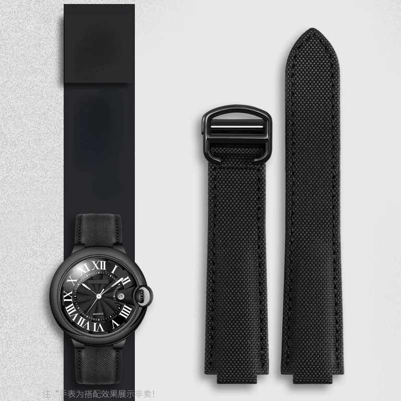 

Black Nylon Canvas Watch Strap for Cartier Blue Balloon Black Knight Canvas Raised Mouth Men'sWatch Band Accessories 20mm