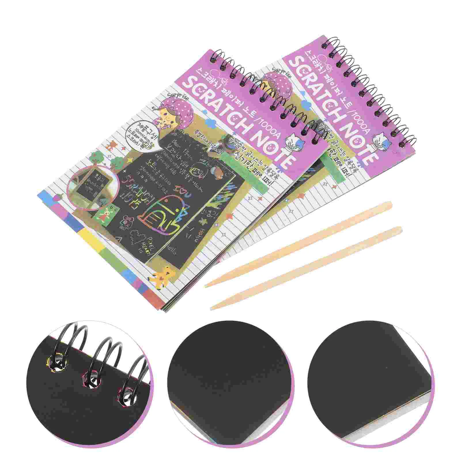 

6 Sets Portable Scratch Painting Notebooks Black Taste Scraping Wood Kids Scratchbook Paper DIY Child