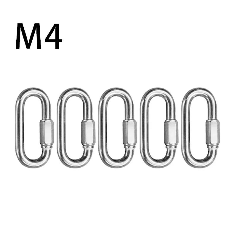 

6Pcs Stainless Steel Climbing Gear Carabiner Quick Links Safety Snap Hook M3.5/M4/M5 D-Shape Chain Connecting Ring