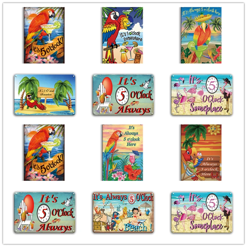 

INEED Decor Summer Beach Vintage Plaque Metal Cocktail Tin Sign Wall Art Decoration Bar Pub Seaside Room House Iron Painting