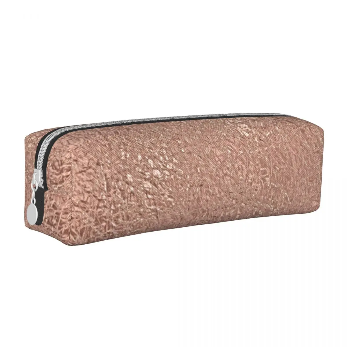 

Faux Metallic Square Pencil Case Rose Gold Glitter Metal Print Simple Leather Pencil Box University Boy Girl Zipper Pen Bag